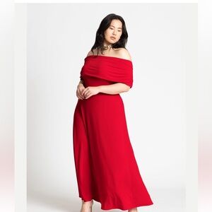 Eloquii Vibrant Red Off-Shoulder Maxi Dress